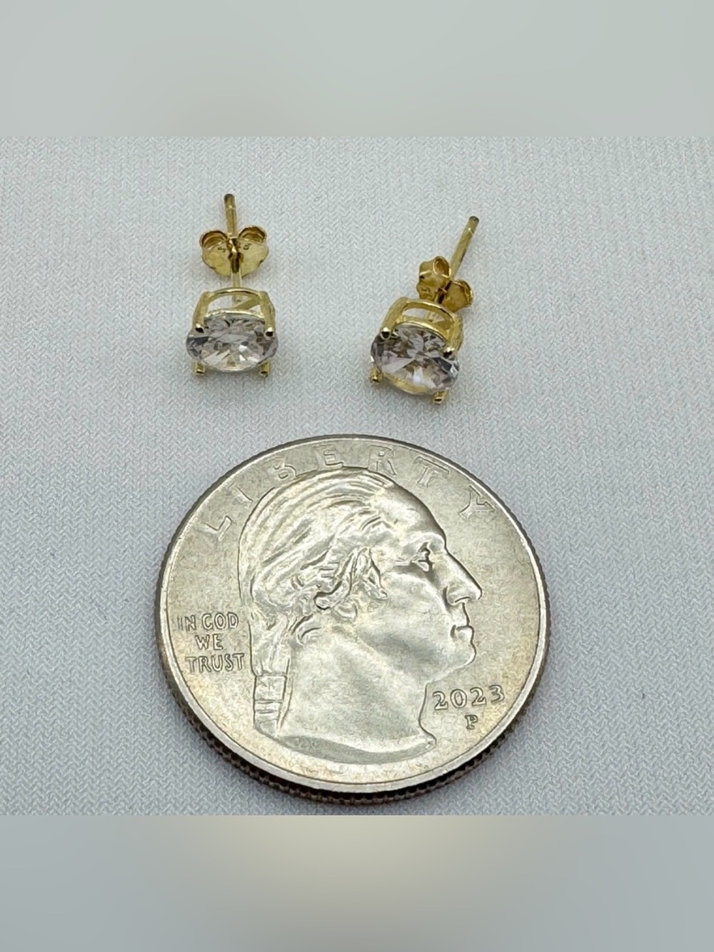 Sterling Silver Gold Plated CZ Stud Earrings Round Solitaire Style New No Tags